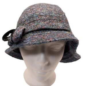 Betmar Cloche Bucket Hat‎ Wool Blend Knit Bow Blue Black New York City One Size